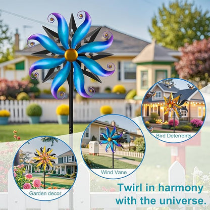 Wind Spinners Outdoor Garden Decor - 60" Sun Wind Sculptures & Spinners, Dual Sided Metal Yard Art Kinetic Windmill for Yard Patio Lawn Decor, Gardening Gifts for Women