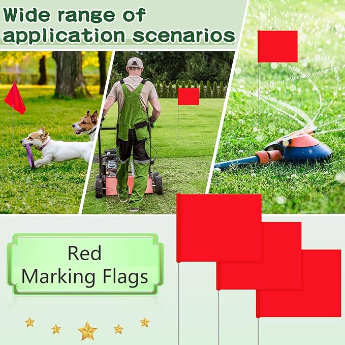 Amylove 300 Pcs Marking Flags 15 x 4 x 5 Inch Marker Flags for Lawn Yard Survey for Lawn Irrigation Landscape Fence Sprinkler Pet Training(Red)