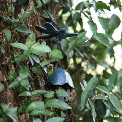 Japanese Wind Chime Cast-Iron Outdoor Ornament for Garden, Patio & Balcony, Hanging Metal Wind-Bell Decoration Gift, Blessing Pendant Windchimes, Blue Dragonflies