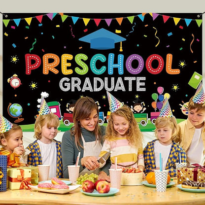 Large Preschool Graduation Party Banner Decorations 72x44 Inch, Kindergarten Graduate Banner Flag Photography Background for Kids Class of 2023 Ceremony Congratulations Grad School Prom Supplies