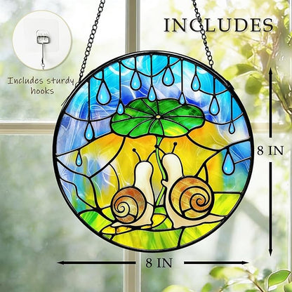 Stained Glass Suncatcher Window Hanging, Glass Sun Catchers Window Art, Suncatcher for Grandma/Mom/Women (Snail)
