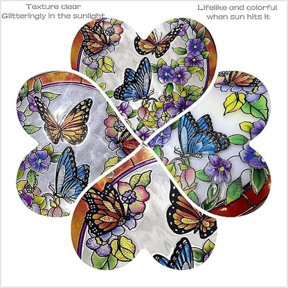 Butterfly Stained Glass Suncather Window Hangings, Colorful Flower Suncatchers 6 inch Colorful Glass Panel Sun Catchers Pretty Gifts, Decoration for Home Garden Christmas Party Wedding
