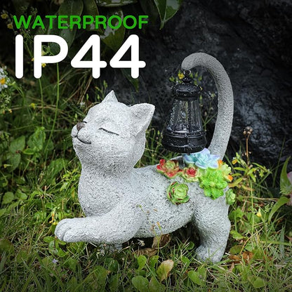 WENYLE Solar Garden Outdoor Statues,Cat Garden Statue with Succulent Solar Lantern, Cat Lover Gifts for Women