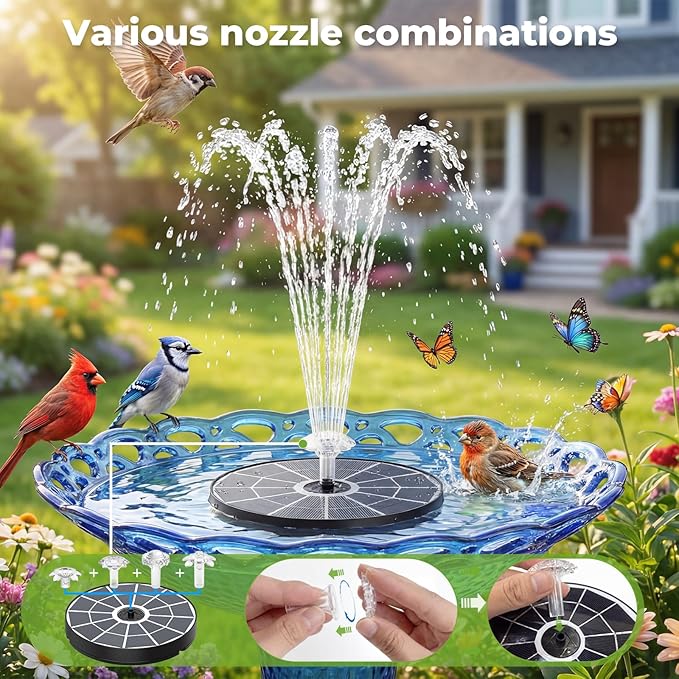 AISITIN 3.7W Solar Bird Bath Fountains, Solar Water Fountain Pump with Upgraded 6.3" Glass Panel, Integrated Bracket & Storage Design for Garden, Pond, Aquarium and Outdoor Use