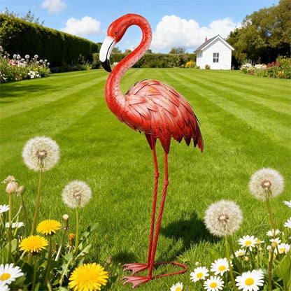 Shorayn Pink Flamingo Garden Statue Outdoor Decor Metal Yard Art Lawn Ornaments for Backyard Pond Patio Porch Outside Decorations,Large Size