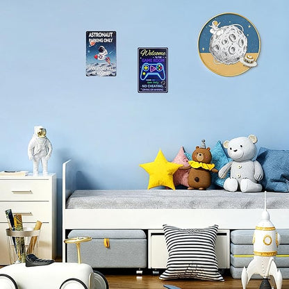 ASTRONAUT PARKING ONLY Poster Sign Decorative Signs Fun Metal Signs for Boys Space Themed Room Wall Decor Gifts for Teen Kids (Color10)