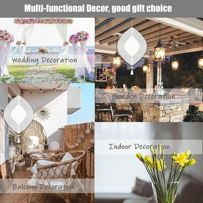 4Pack 8inch Sublimation Wind Spinner Blanks 3D Aluminum Metal Wind Sculpture Kinetic Spinners for Yard and Garden Indoor Art Ornaments Hanging Decoration (Pointy Oval)