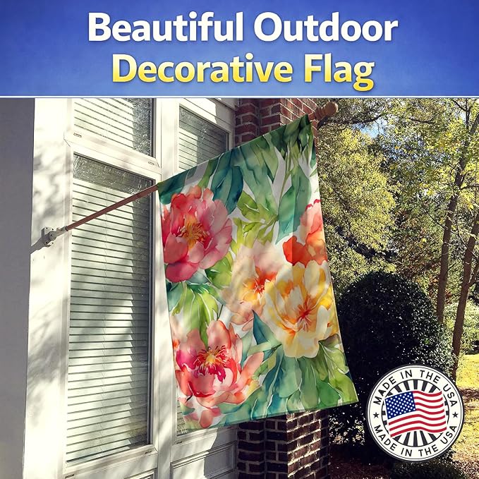 Caroline's Treasures Indiana Peonies in Watercolor House Flag Large Porch Sleeve Pole Decorative Outside Yard Banner Artwork Wall Hanging, Polyester, House Size, Multicolor