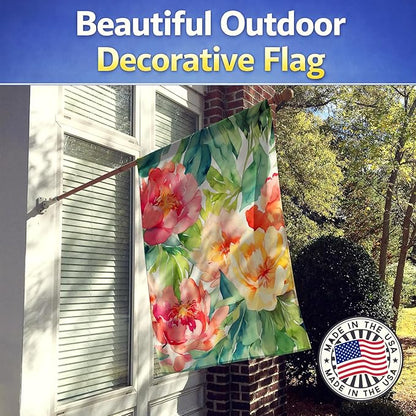 Caroline's Treasures Indiana Peonies in Watercolor House Flag Large Porch Sleeve Pole Decorative Outside Yard Banner Artwork Wall Hanging, Polyester, House Size, Multicolor