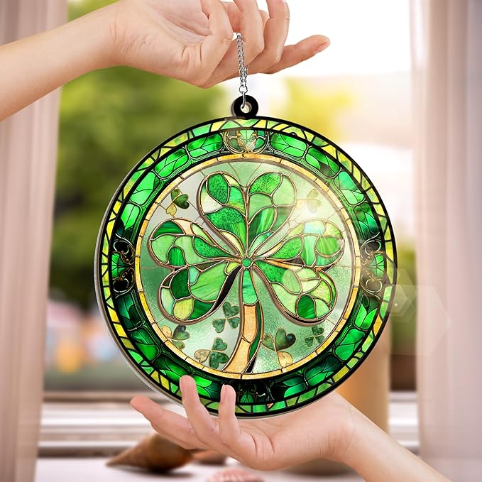 FLAGWIX St Patricks Day Decorations - Double Layered Hanging Suncatcher Birthday Decorations 12 in - Shamrock Irish Ornament Decor, Irish Gifts for Women Men