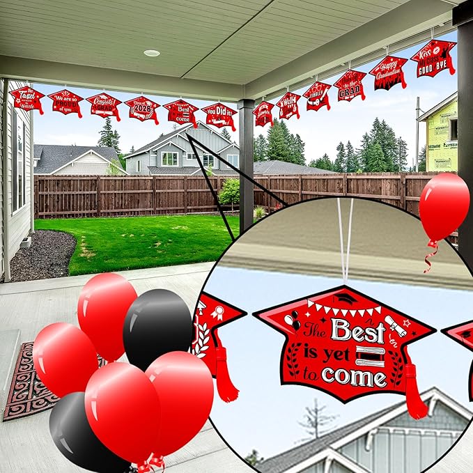 Chunful 12 Pack Graduation Yard Signs Grad Decoration 2026 Happy Graduate Lawn Garden Sign with Stake Congrats Outdoor Plastic Cap Hanging Ornament for Class Pathway Walkway Porch Party(Red)
