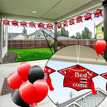 Chunful 12 Pack Graduation Yard Signs Grad Decoration 2026 Happy Graduate Lawn Garden Sign with Stake Congrats Outdoor Plastic Cap Hanging Ornament for Class Pathway Walkway Porch Party(Red)