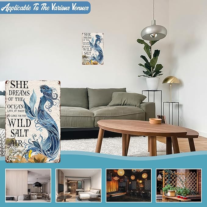 Mermaid Metal Sign Mermaid Dreams Retro Tin Sign Vintage Ocean Decoration for Home Bars and Restaurant wll gift 8x12 inch