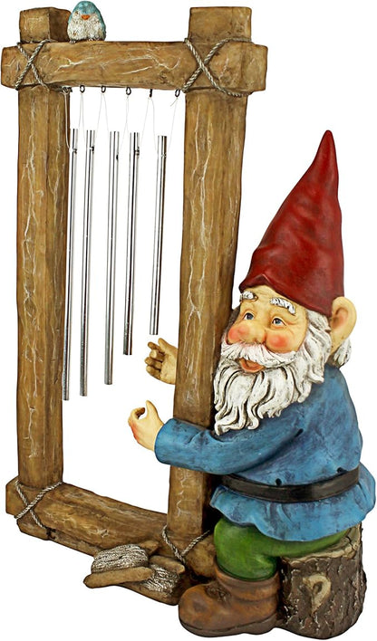 Design Toscano HF5152401 Garden Gnome Statue - Ringing His Chimes Garden Gnome - Lawn Gnome,full color