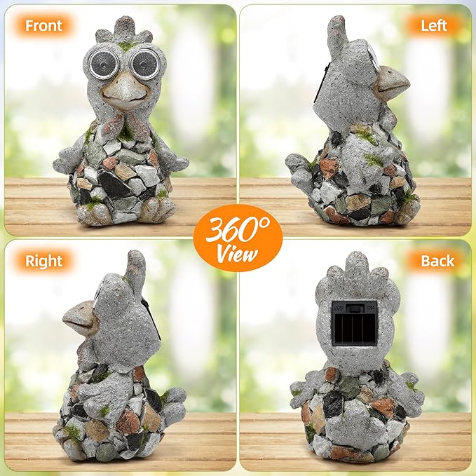 Outdoor Decor Chicken Statue, Garden Statue Solar Chicken Figurine for Lawn Porch Garden Yard Patio and Birthday Gift for Women