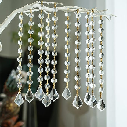 10pcs Crystal Garland Strands Hanging Glass Chandelier Beads Chains Crystal Chandelier Replacements Wedding Decoration for Christmas Party Gold Pinning