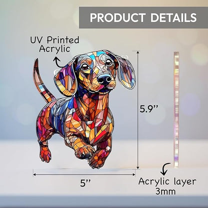 Colorful Dogs Acrylic Suncatcher Ornament for Window Decor, Acrylic Suncatcher Window Hanging Decor, Dog Lovers Gifts for Women, Dogs Christmas Ornaments for Tree Hanging (Dachshund)