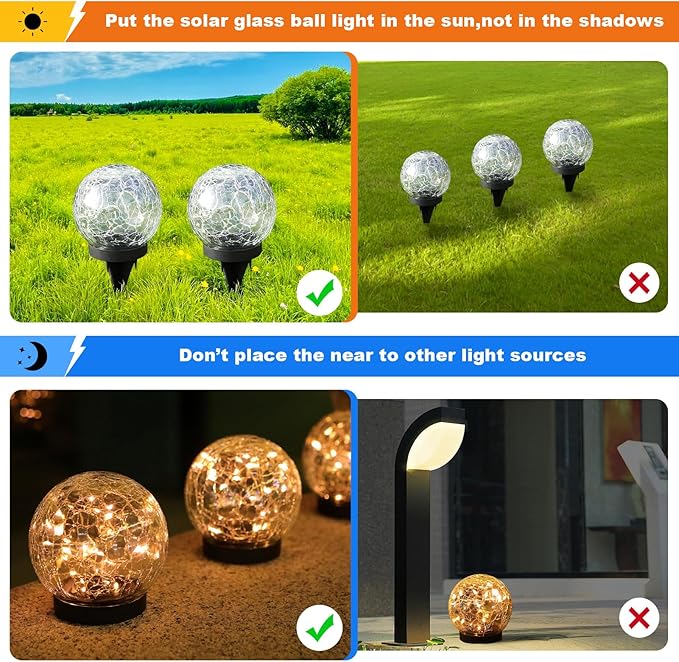 MLKNK Solar Globe Lights Outdoor Waterproof-Solar Balls-Solar Garden Lights-Orbs for Outside 4 Pack Cracked Glass Ball for Lawn Patio Yard Backyard Decorations