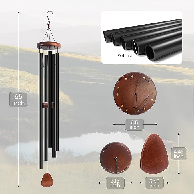65 Inch Wind Chimes for Outside Deep Tone, Large Wind Chimes with 5 Aluminum Tubes, Courtyard Decoration, Windchimes Outdoor Create an Enjoyable Atmosphere & Give Mom a Gift