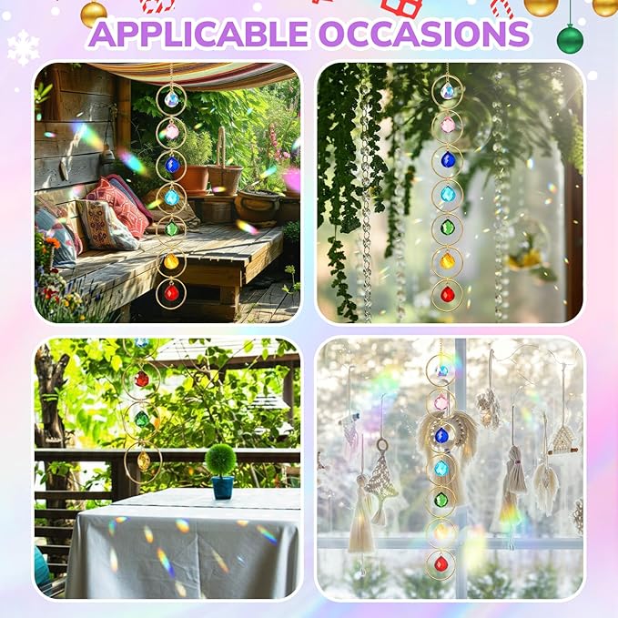 Thyle Healing Crystal Wind Chimes for Outside Window 7 Chakra Hanging Crystal Sun Catchers for Easter Indoor Outdoor Home Wall Decor Birthday Gifts(Classic Style)