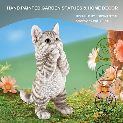 Elenon Praying Cat Figurine Garden Decor, Ornaments Pets Memorial Art Decorative, Kitten Statue Gift for Home Yard Patio Lawn Flower Bed (Grey)