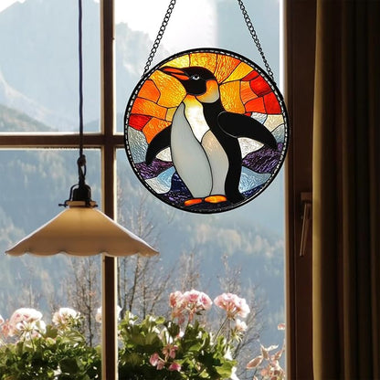 Stained Glass Window Hanging - Cute Penguin Suncatcher for Doors Garden Patio Sun Catchers Decor Christmas Mother's Day Birthday Teenager Gifts for Women Men Mom Nana Friend 6.3 in