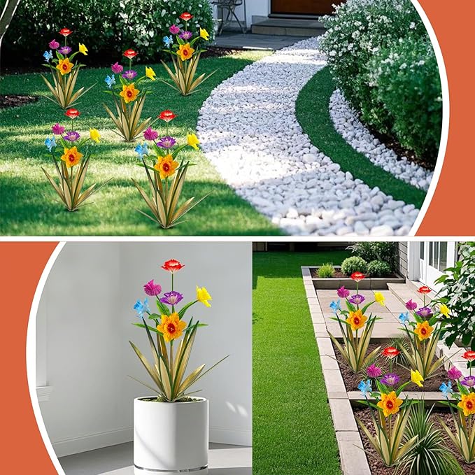 Homight Metal Agave Plant Outdoor Decoration Outdoor Garden Decoration Daffodils Flowers Mexican Yard Art Daffodils Flowers Decorative Garden Gift (3 Big Colorful Daffodil)