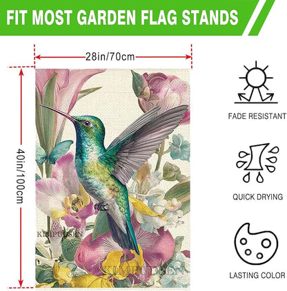 Spring Summer House Flag for Outside 28x40 Double Sided, Hummingbird Flowers Large Garden Flags Seasonal Farmhouse Holiday Yard Outdoor Decoration