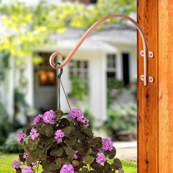 Monarch Abode Plant Hangers – Wall Mount Plant Hooks for Hanging Baskets, 14 Inch Metal Brushed Copper Fence Wall Plants Hanger for Outdoor Indoor, Flower Pot, Bird Feeder, Wind Chime Bracket, 2 Pack