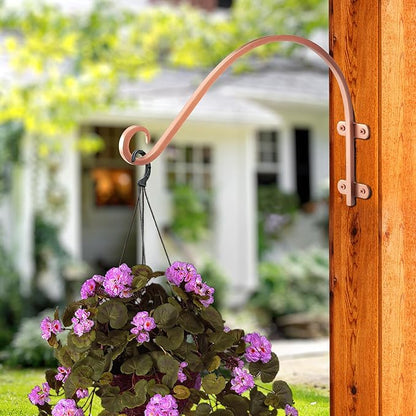 Monarch Abode Plant Hangers – Wall Mount Plant Hooks for Hanging Baskets, 14 Inch Metal Brushed Copper Fence Wall Plants Hanger for Outdoor Indoor, Flower Pot, Bird Feeder, Wind Chime Bracket, 2 Pack