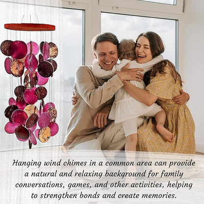 Bellaa Wind Chimes for Outside Capiz Sea Glass Shells 27 inch Outdoor Windchimes Home Garden Patio Yard Lawn Unique Gifts Mom Grandma (Y Pink Round)
