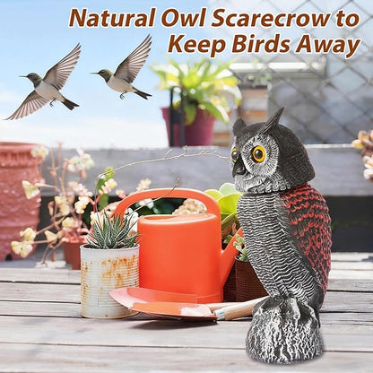 Fake Owl Decoys to Scare Birds Away-15.8 Inch, 2 Pack Rotating Head Sculptures, Nature Enemy Scarecrow Plastic Owl Statues, Bird Control and Pigeon Deterrent Outdoor for Outside, Patio, Yard