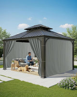 Gazebo Curtains Outdoor Waterproof - 10'Wx12'Lx7.9'H Gazebo Universal Replacement Privacy Curtains, 4 Panels Sidewall Drapes with Zipper for Patio Pergola Garden Backyard, Grey