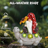 basen Solar Turtle Gnome Garden Statue Outdoor Decor, Resin Turtle with Gnome Figurine and LED Light, Solar Powered Yard Art for Lawn Patio Porch Pathway, Weather Resistant
