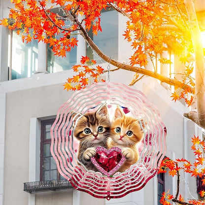 10 Inch Cat Wind Spinner, 3D Stainless Steel Hanging Kinetic Wind Sculpture Gifts for Garden Yard Art Indoor Outdoor Window Porch Front Door Decor, Women, Spring Decorations