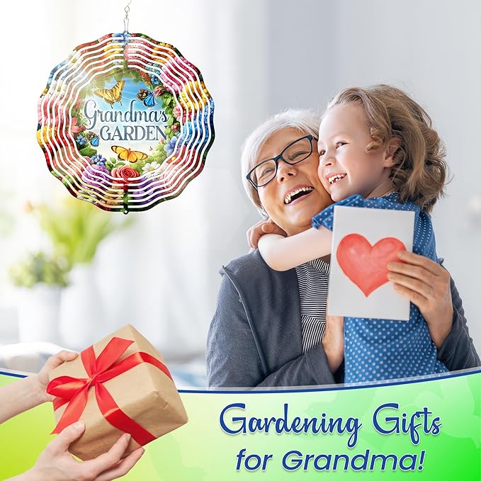 FLAGWIX Gifts for Grandma - Nana's Garden 3D Stainless Steel Metal Wind Spinners 12 in - Gardening Grandma Birthday Gifts for Women Nana Gigi, Grandmother Gift Ideas