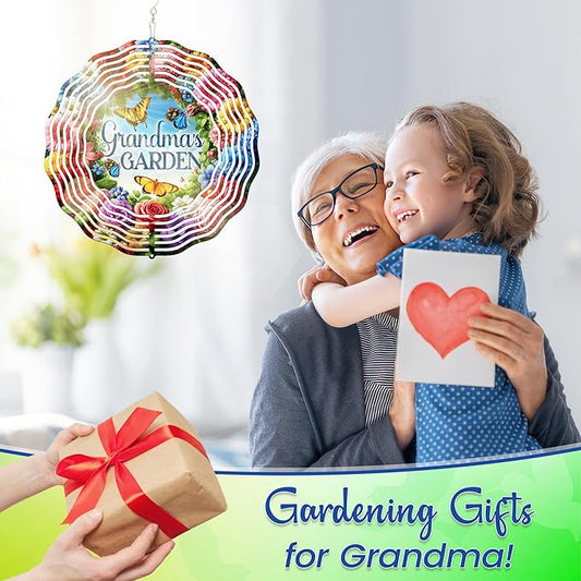 FLAGWIX Gifts for Grandma - Nana's Garden 3D Stainless Steel Metal Wind Spinners 12 in - Gardening Grandma Birthday Gifts for Women Nana Gigi, Grandmother Gift Ideas