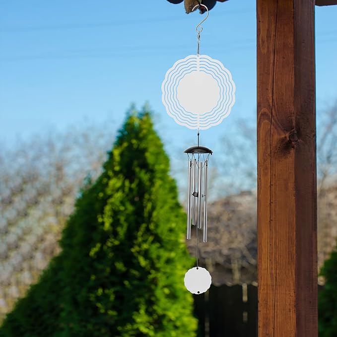 Sublimation Wind Chimes Spinner Blanks 20 Inch, with 4 Thickened Aluminum Tubes for Mom Grandma Women DIY Gift Indoor Outdoor Decoration Kinetic Sculpture Easy to Use & Install