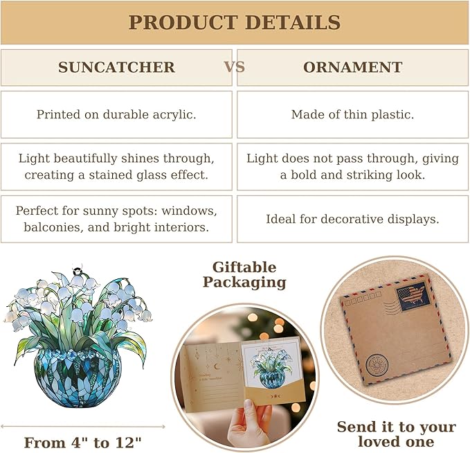 Lily of The Valley May Month Flower Acrylic Suncatcher, Flower Suncatchers for Window Hangings, Stained Glass Effect Garden Decor, Gift for Mother's Day, Mom, Grandma, Wife, Women