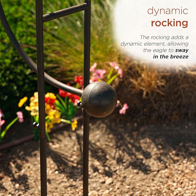 Alpine Corporation - Outdoor Metal Rocking Eagle Garden Stakes - Dynamic Flapping Wings Design, 56-in Tall, Black
