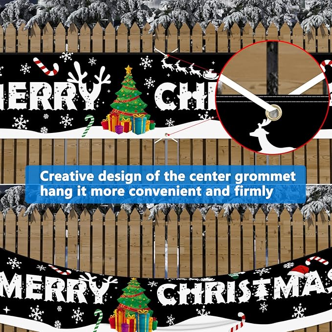 Probsin Large Merry Christmas Banner 120" x 20" Double Printed Xmas Decoration Snowman Christmas Tree Hanging Santa Claus Holiday Party Supplies Home Decor for Outdoor,Indoor,Yard,Garden,Porch,Lawn