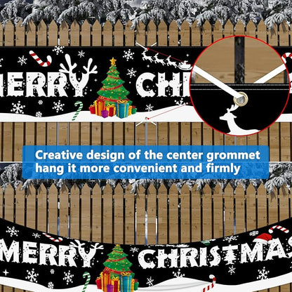 Probsin Large Merry Christmas Banner 120" x 20" Double Printed Xmas Decoration Snowman Christmas Tree Hanging Santa Claus Holiday Party Supplies Home Decor for Outdoor,Indoor,Yard,Garden,Porch,Lawn