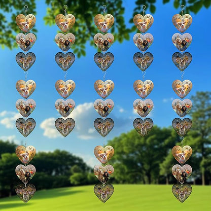 Wind Spinners Outdoor, Bird Repellent，3D Hearts Dog Pattern Hanging, 15 inches, Kinetic, Stainless-Steel Metal, Indoor and Outdoor Decoration for Garden, Patio, Yard, Gift for Women Mom Wife.