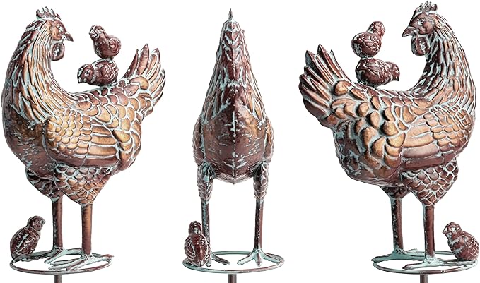 Metal Hen & Chicks Statue Wind Spinner for Yard Garden,79" 3D Large Kinetic Chicken Sculpture Garden Spinner for Outside,Antique Copper Chicken Wind Vane for Outdoor Patio Lawn Backyard Yard Art