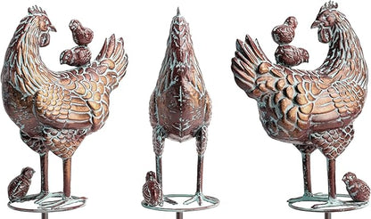 Metal Hen & Chicks Statue Wind Spinner for Yard Garden,79" 3D Large Kinetic Chicken Sculpture Garden Spinner for Outside,Antique Copper Chicken Wind Vane for Outdoor Patio Lawn Backyard Yard Art