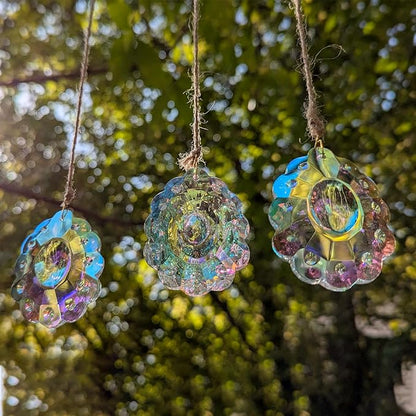 Crystal Prism DIY Suncatchers, 3PC AB Flower Prism Hanging Crystal for Windows, Chandeliers, Garden and Home Decor