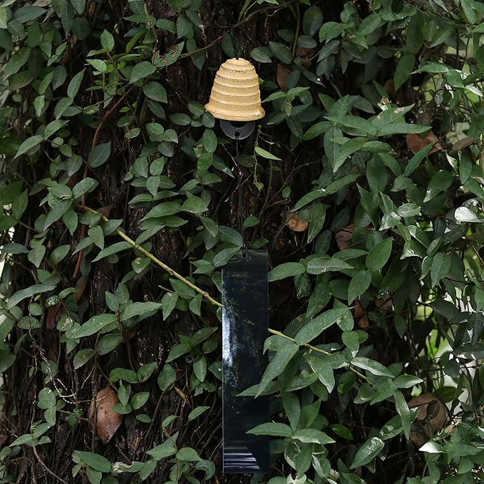 Japanese Wind Chime Cast-Iron Outdoor Ornament for Garden, Patio & Balcony, Hanging Metal Wind-Bell Decoration Gift, Blessing Pendant Windchimes & PVC Wind-Catcher, Waterline - Yellow
