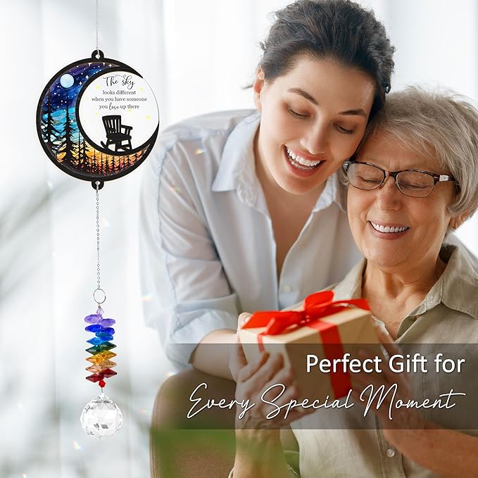 Memorial Suncatcher - Moon Chair Ornament - Sympathy Gift for Loss of Loved One - Bereavement Gifts - Condolence Gift - Memorial Rainbow Maker - Remembrance Ornament - Funeral Keepsake