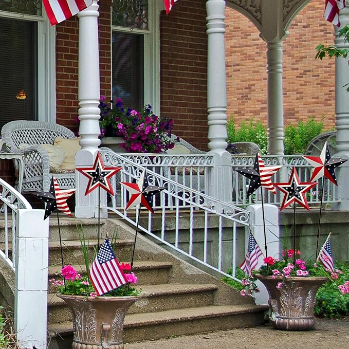 6 Pcs 4th of July Decorations Outdoor,22" Patriotic Metal Barn Stars Decorative Garden Stakes for Independence Day,Americana Patriotic Yard Signs Decor for Garden Lawn Porch