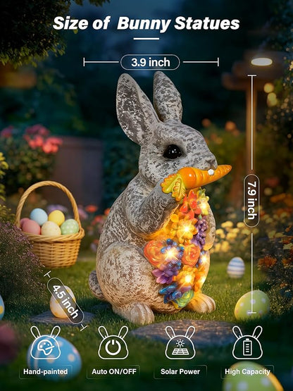 Guhope Solar Garden Statues, Outdoor Solar Bunny Easter Decor with Succulent and 6 LED Lights, Outside Yard Figurine Decor for Garden, Lawn, Patio, Balcony, Porch, Unique Gifts for Mom Grandma